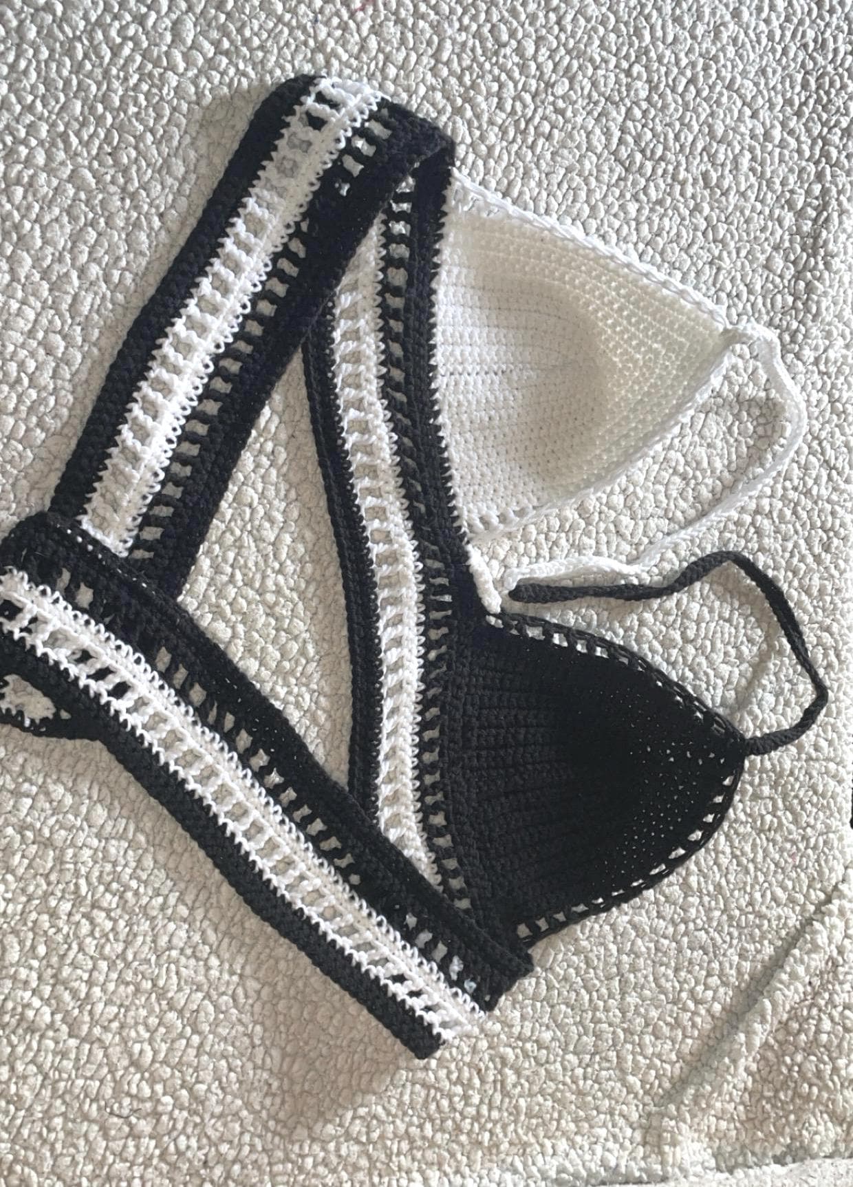Handmade Crochet Halter Bikini Top | Black White Summer Beachwear Festival
