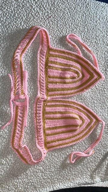Pink and Gold Crochet Bikini Crop Top