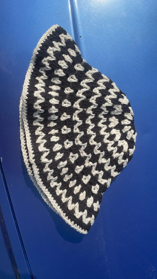 Black Cream Granny Stitch Crochet Bucket Hat – Boho Festival Style