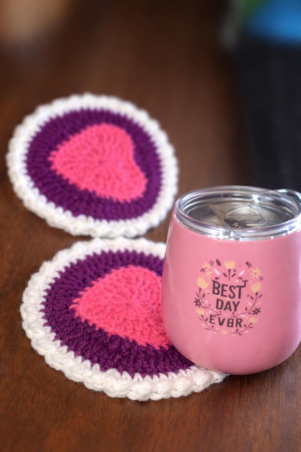 Crochet Heart Coasters Set of 2