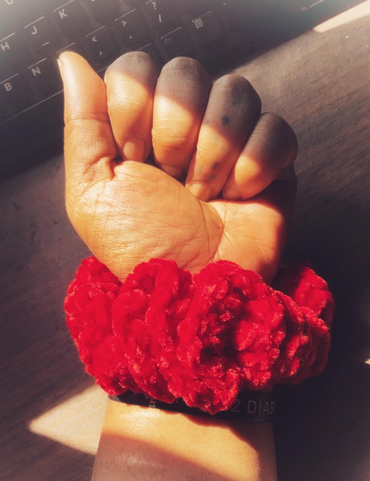 Handmade Red Crochet Velvet Scrunchie – Soft & Stylish Hair Accessory