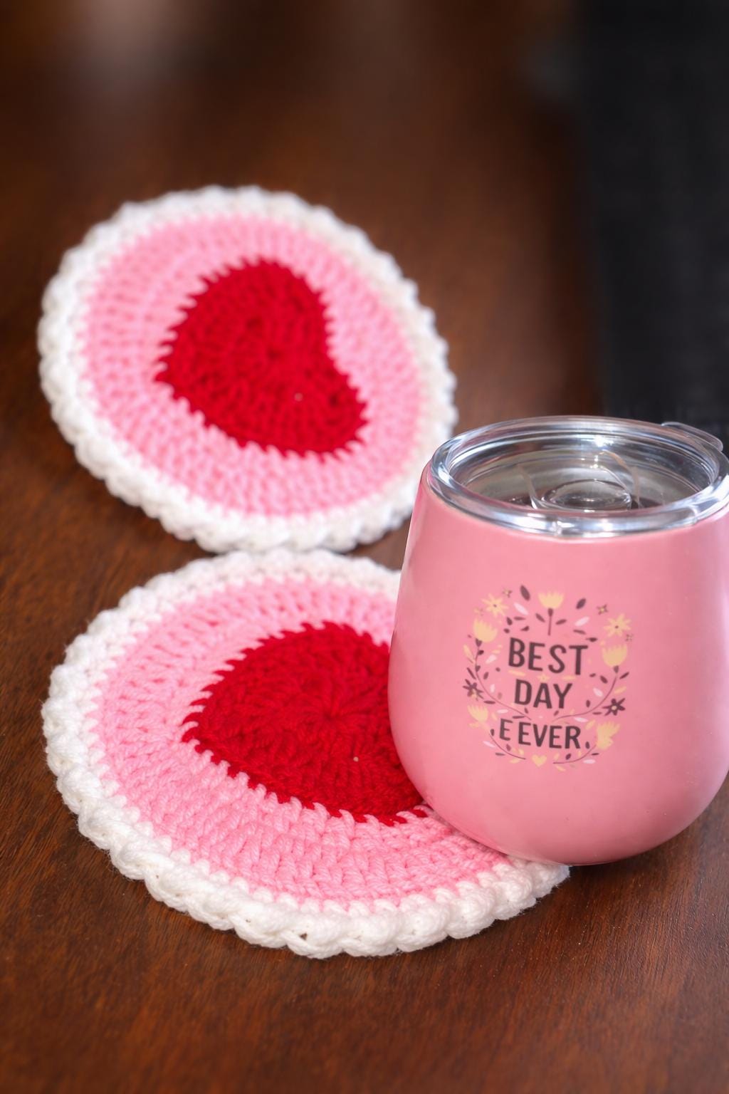 Crochet Heart Coasters Set of 2
