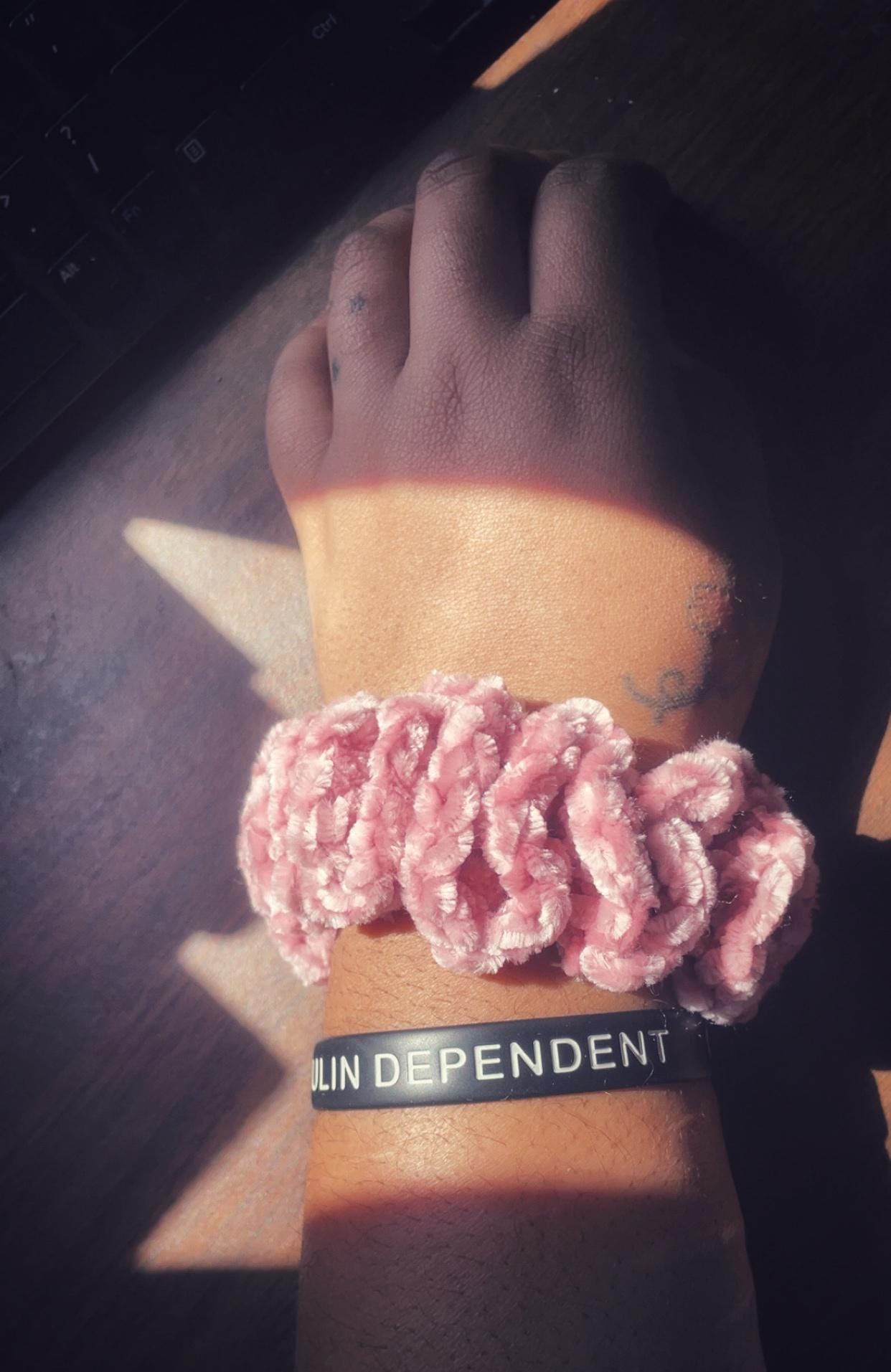 Handmade Light Pink Crochet Velvet Scrunchie – Soft & Stylish Hair Accessory