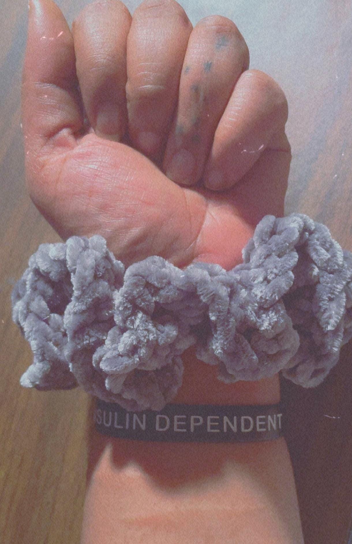 Handmade Salmon Chenille Crochet Scrunchie – Soft Plush Hair Accessory