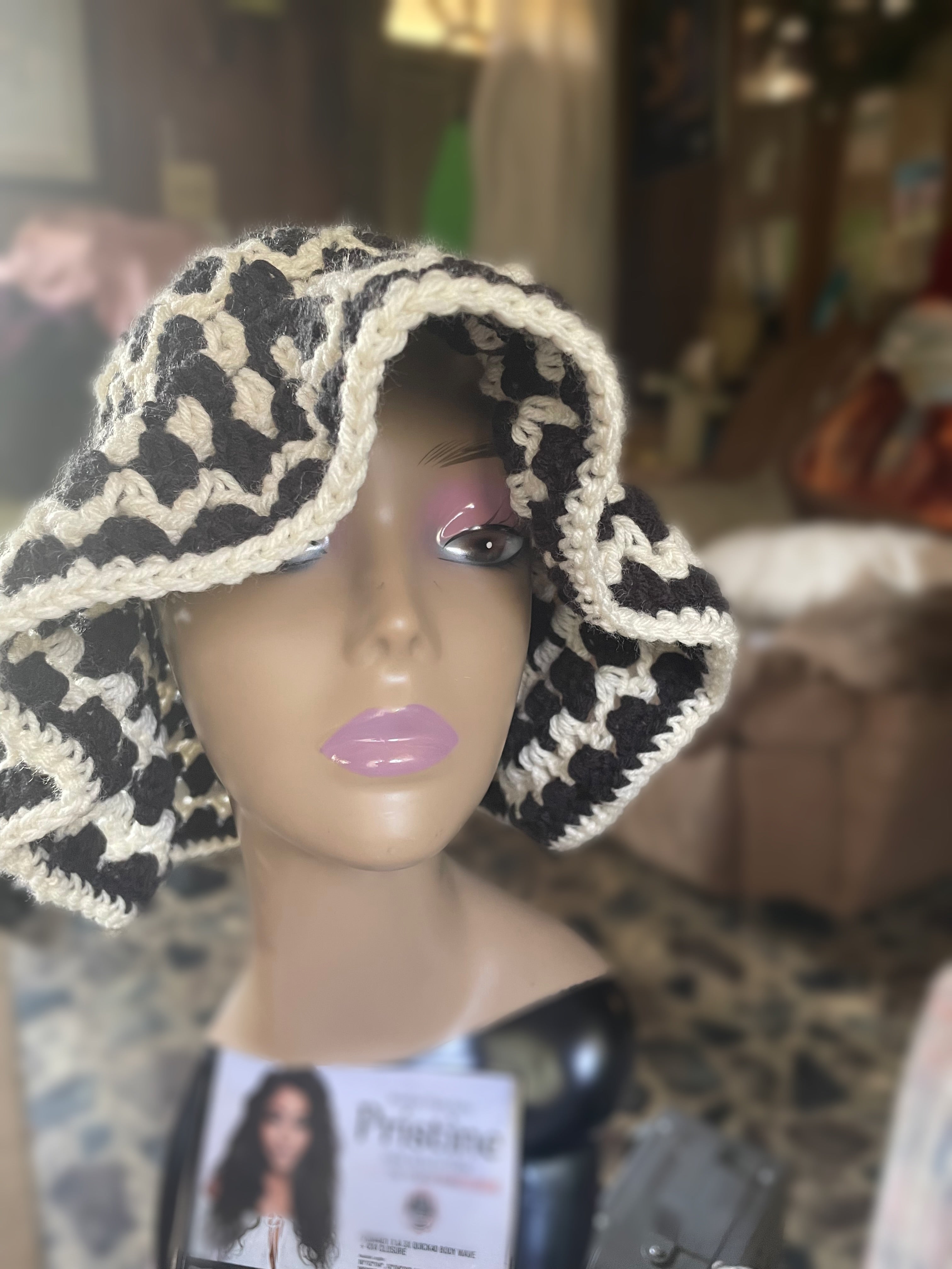 Black Cream Granny Stitch Crochet Bucket Hat – Boho Festival Style