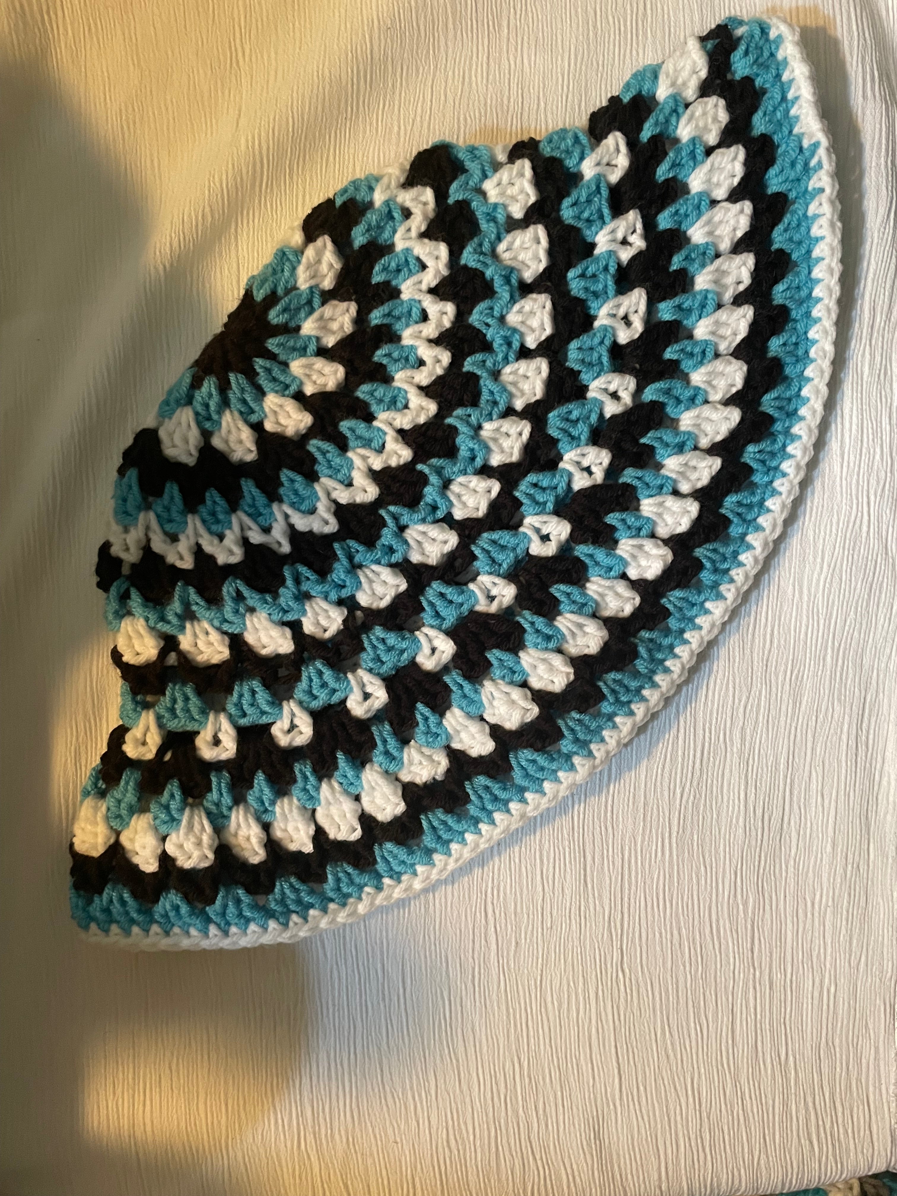 Black, Turquoise, and White Bucket Hat